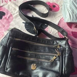 Gloria Vanderbilt Black Shoulder Bag with Gold Hardware